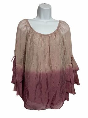 LE MARAIS Luxe Ombré Silk Blouse Ruffle Size Medium Fairycore Made Italy Flowy